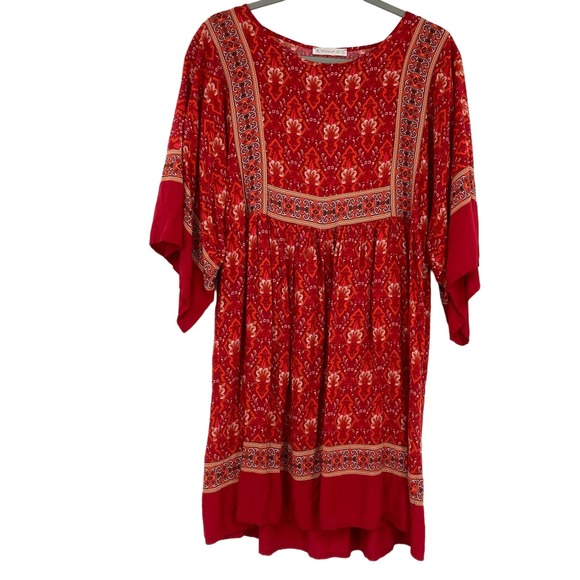 R. Vivimos Boho Moroccan Print Dress Red Tunic Short Small Resort - Picture 1 of 8